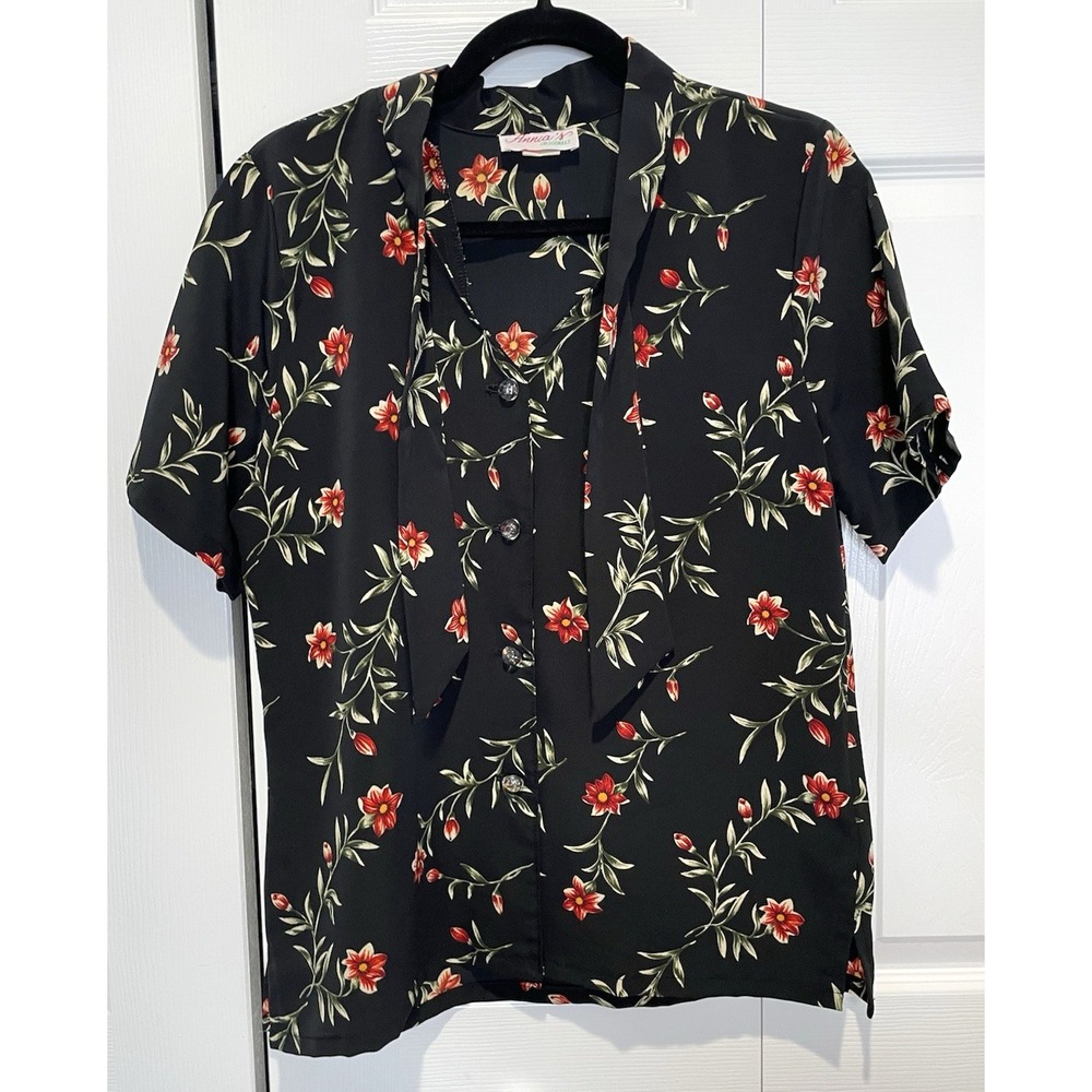 Vtg‎ Annias Originals Womens Floral Button Up Top Size 12 Whimsigoth Dark Fairy